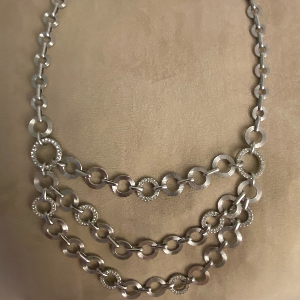 LOFT Silver necklace, with 3 layers and faux diamonds. Looks expensive!